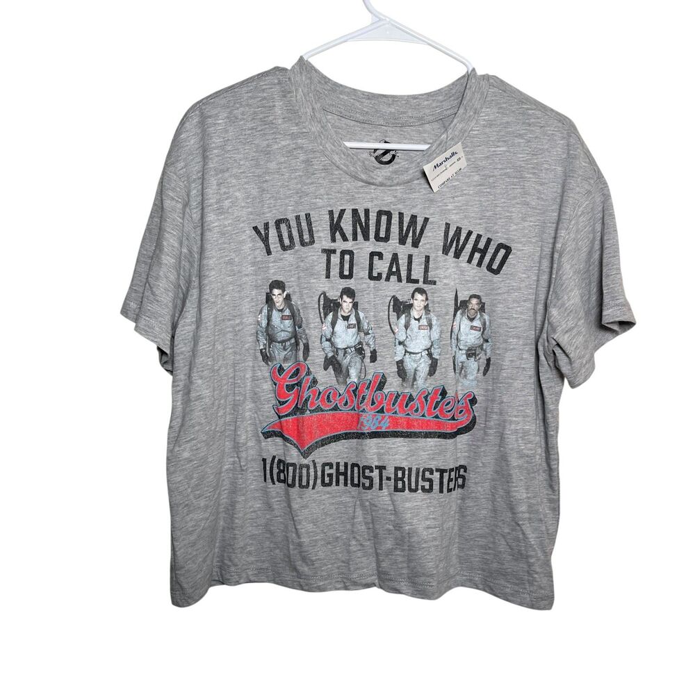 Ghostbusters T-Shirt Women's XL Gray Logo Crew Neck Cropped Short Sleeve NWT